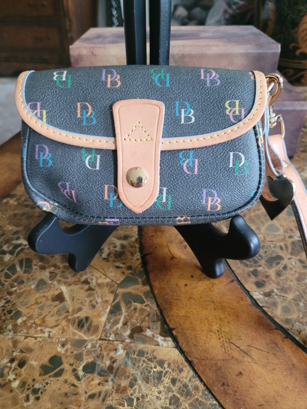 Dooney & Bourke Black Multicolor Logo Wristlet